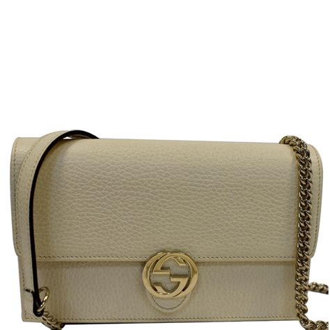 615523 gucci|GUCCI GG Interlocking Pebbled Leather Crossbody Bag White .